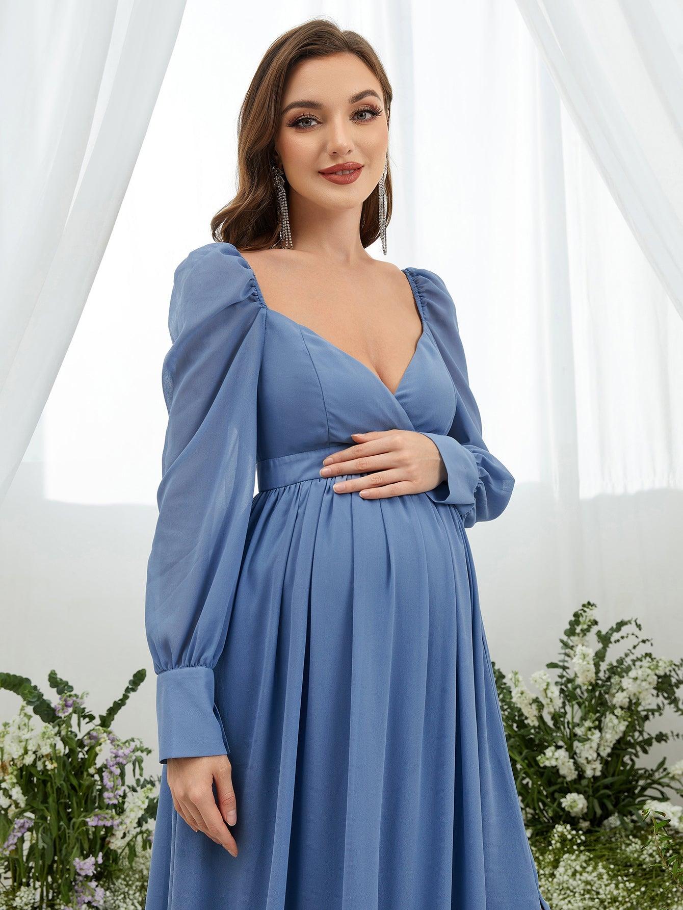 Maternity Backless Split Chiffon A Line Dress - Elonnashop