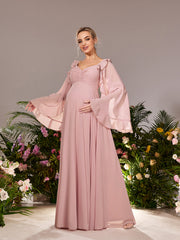 Maternity Sweetheart Neck Cape Sleeves Chiffon Evening Dress