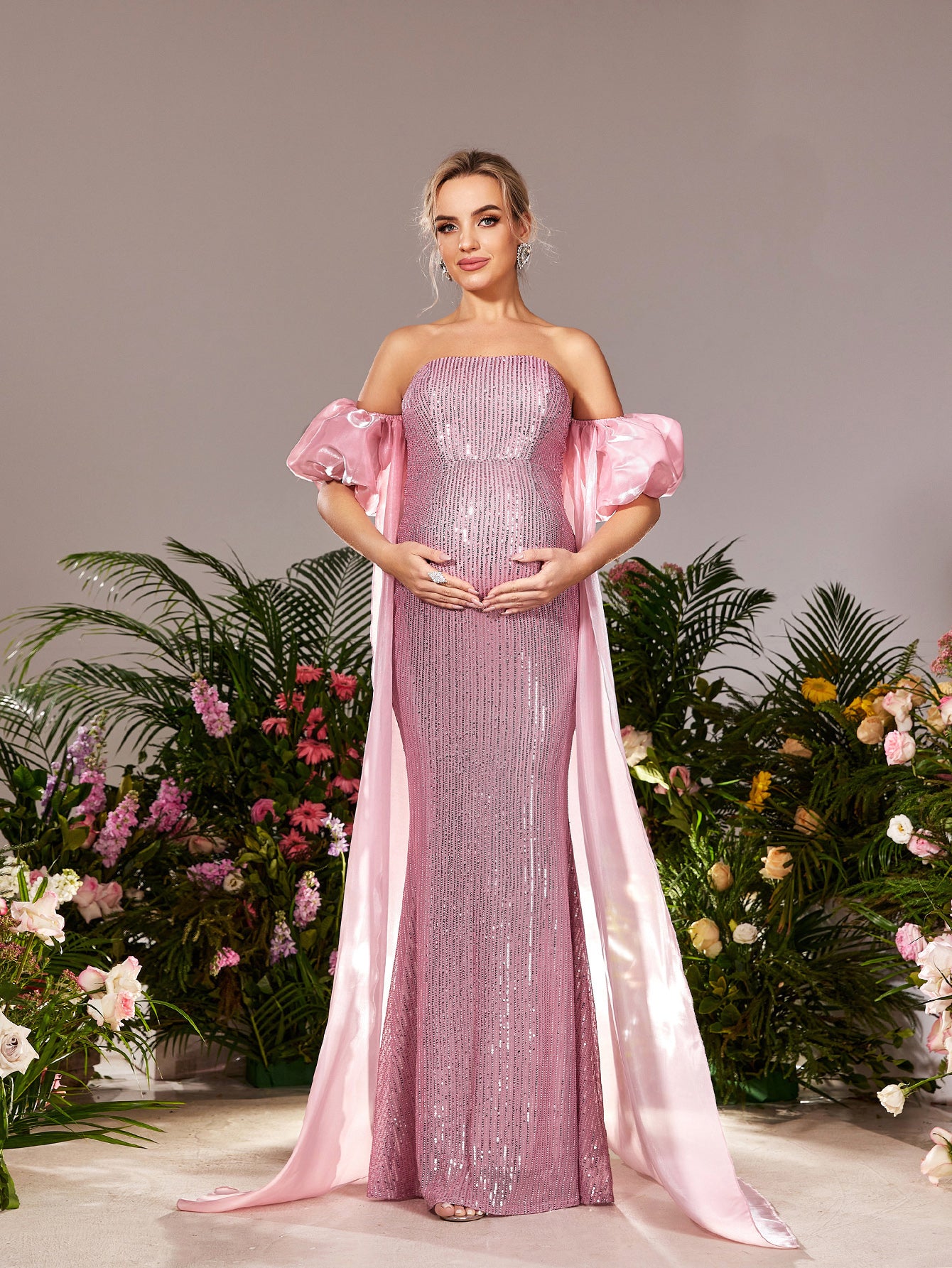 Maternity Strapless Mermaid Hem Sequin Evening Dress