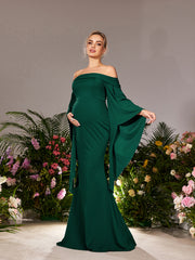 Maternity Off Shoulder Flared Sleeves Mermaid Hem Evening Dress