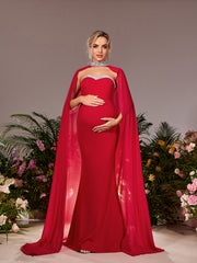 Maternity Mermaid Hem Evening Tube Dress With Chiffon Cape