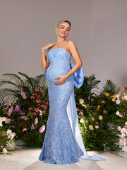 Maternity Bow Back Strapless Mermaid Hem Sequin Evening Dress