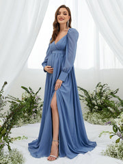 Maternity Backless Split Chiffon A Line Dress - Elonnashop