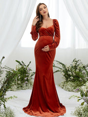 Maternity Backless Mermaid Hem Velvet Dress - Elonnashop