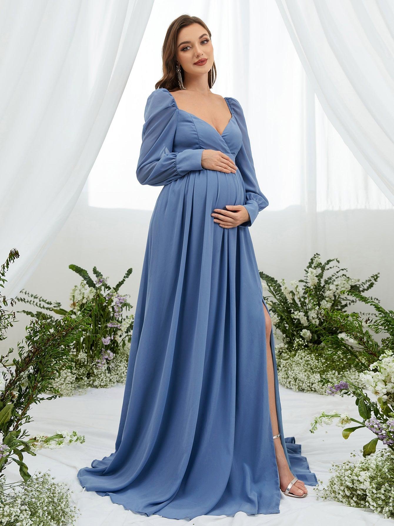 Maternity Backless Split Chiffon A Line Dress - Elonnashop