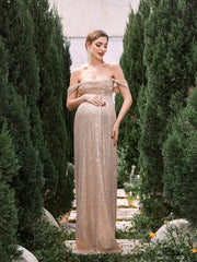 Maternity Off Shoulder Sequin Formal Party Dress - Elonnashop