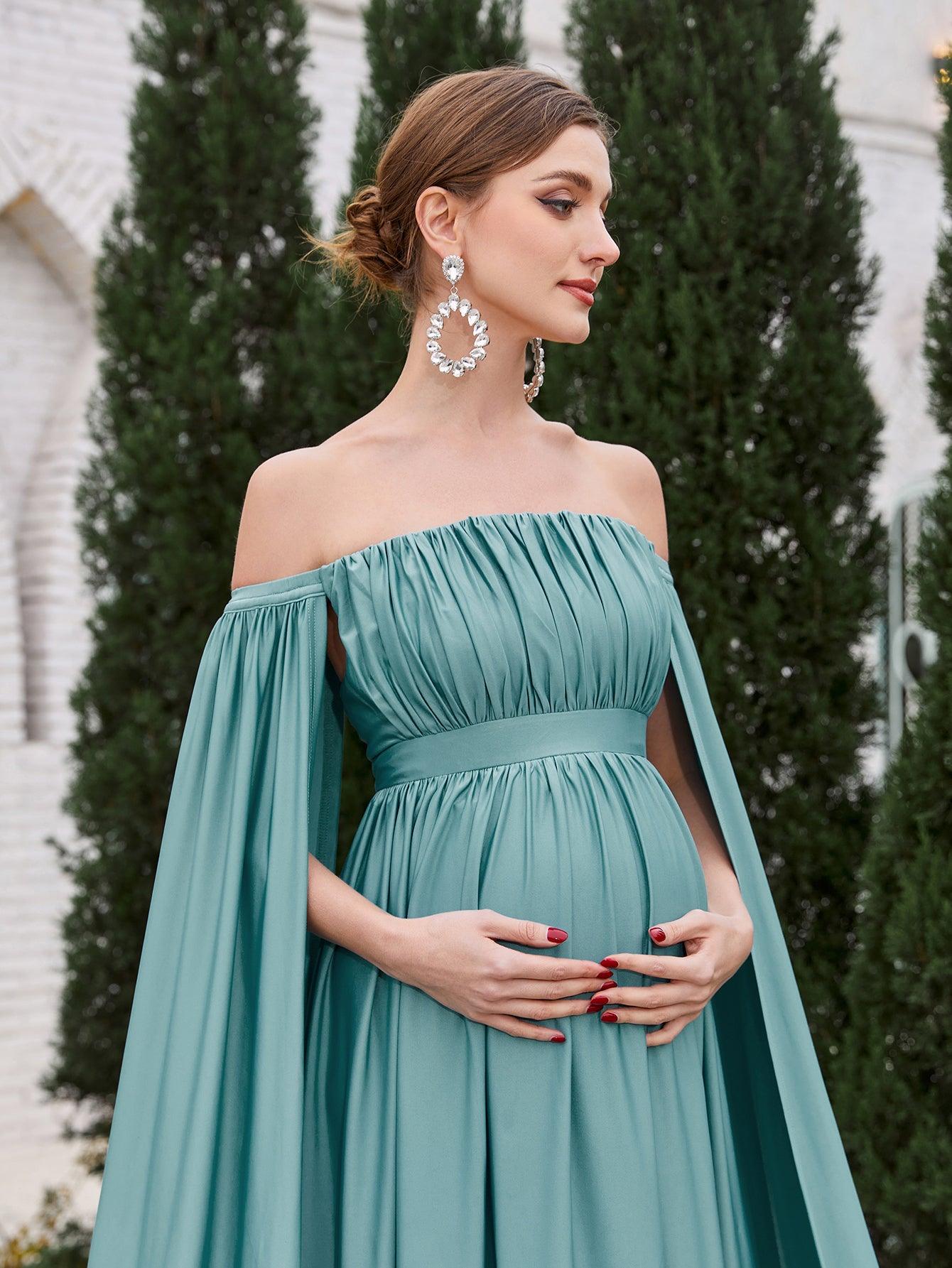 Maternity Off Shoulder Cape Sleeves Maxi Prom Dress - Elonnashop