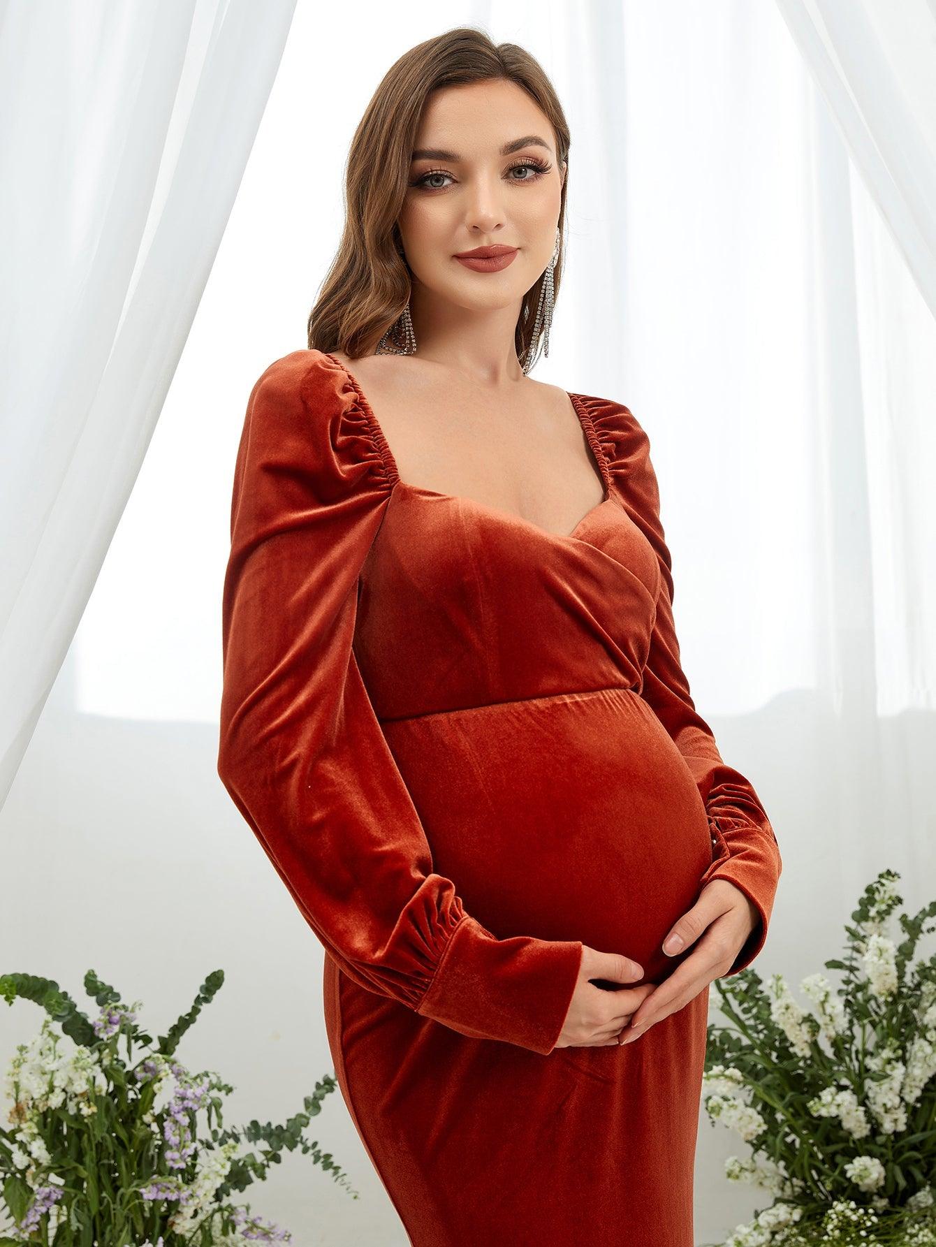 Maternity Backless Mermaid Hem Velvet Dress - Elonnashop