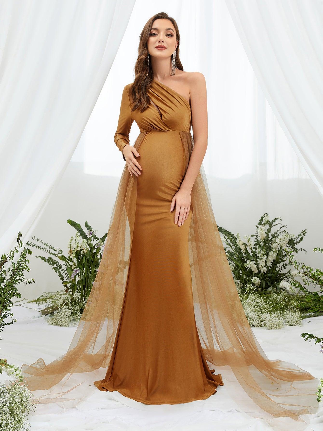 Maternity One Shoulder Cut Out Front Formal Dress - Elonnashop