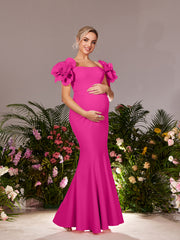 Maternity  Stereo Flower Off Shoulder Mermaid Hem Evening Dress