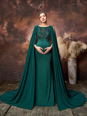 Maternity Applique Detail Mermaid Hem Formal Evening Dress With Chiffon Train