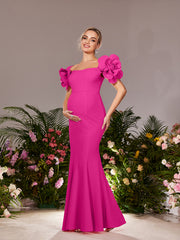 Maternity  Stereo Flower Off Shoulder Mermaid Hem Evening Dress