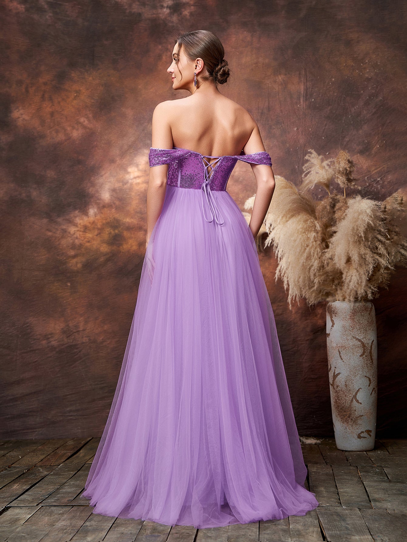 Maternity Off Shoulder Sequin Bodice Contrast Tulle Evening Dress