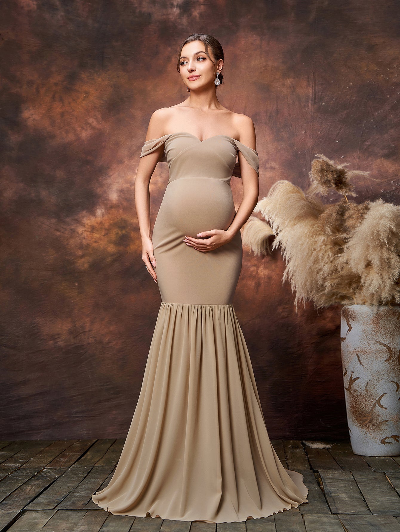 Maternity Off Shoulder Mermaid Hem Evening Dress