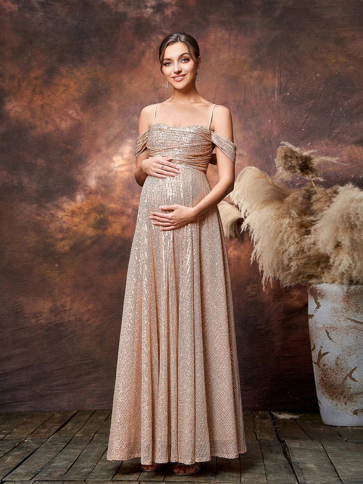 Maternity Cold Shoulder A Line Sequin Formal Dress