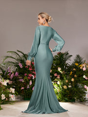 Maternity V Neck Bishop Sleeves Mermaid Hem Evening Dress