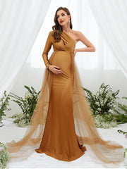 Maternity One Shoulder Cut Out Front Formal Dress - Elonnashop