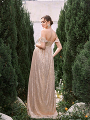 Maternity Off Shoulder Sequin Formal Party Dress - Elonnashop